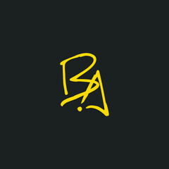 Letter AB or BA logo Design in hand-drawn brush style for illustration use