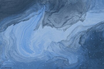 water flowing into the water, abstract blue background, liquid art painting