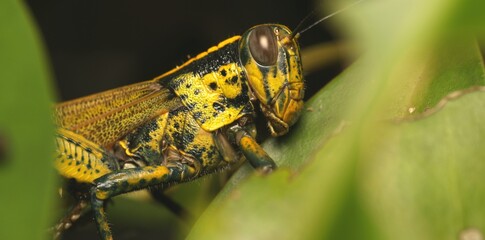 Dinner Time of Grasshopper (Valanga Nigricornis) on The Plant
