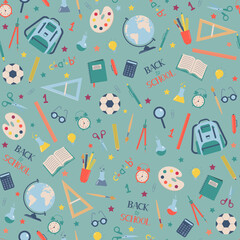 School supplies pattern on turquoise background. - 458919540