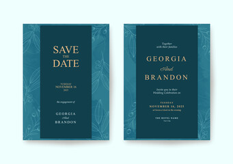 Romantic elegant navy and gold Wedding invitation template
