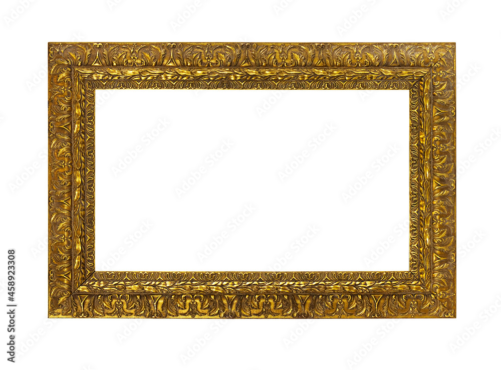 Poster Antique golden frame isolated on white background with clipping path included.