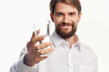 handsome man drinking water isolated background