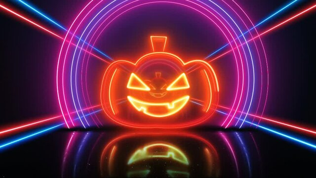 Halloween Pumpkins Neon Tunnel Animation, Loop, 4k
