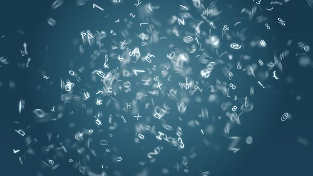 abstract text with letters, numbers, signs, symbols on a blue background