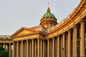 Fototapeta na wymiar Facade of Kazan Cathedral (Cathedral of the Kazan Icon of the Mother of God) is one of the largest churches in St. Petersburg.