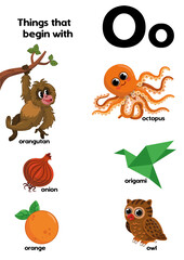 Things that start with the letter O. Educational, vector illustration for children. © armation