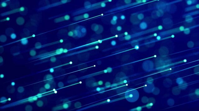 Abstract Futuristic Blue Shine Blurry Focus Dotted Straight Lines And Sparkle Bokeh Moving Upward Slanting Seamless Loop Background