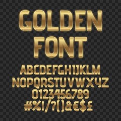 Gold luxury letters. Golden font. Elegant metal effect. Vector gloss typography. Fashoin digital fonts