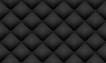 Upholstery soft quilted luxury background. Black velvel or leather texture. Vector seamless pattern