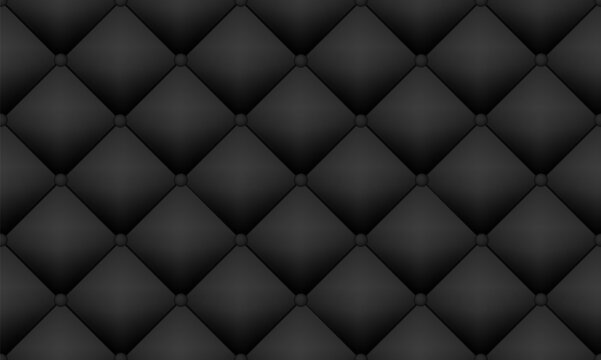 Upholstery soft quilted luxury background. Black velvel or leather texture. Vector seamless pattern