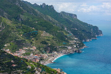 Fototapeta na wymiar Scenic bird's eye view of the Amalfi Coast in Italy.