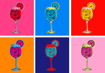 Spritz Hand Drawn Summer Cocktail Drink Vector Illustration. Pop Art. Modern art. artificial - obrazy, fototapety, plakaty