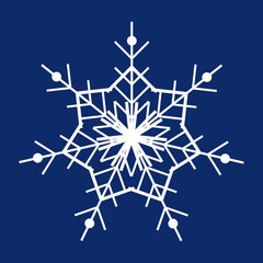 White snowflake on a dark blue background. Decor for Christmas and New Year design of cards, banners, websites, icons. Simple vector linear illustration