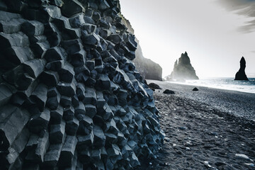 Iceland pattern. Basalt Columns, Black Sand Beach, Vik