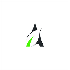 simple and modern vector with negative green leaf and A letter for organic matter logo and icon design templates