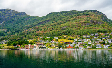 Village on the side of the Sognefjord near Flam, Norway
