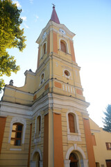 Fototapeta na wymiar Caransebes, Romania - September 13, 2021: Roman Catholic Church in the city center