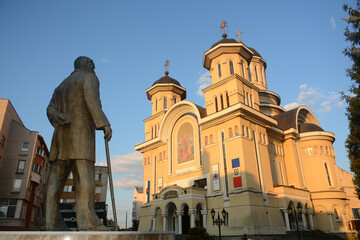 Fototapeta premium Caransebes, Romania - September 13, 2021: Cathedral of the Resurrection of the Lord (Catedrala Invierea Domnului) in the city center