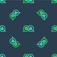 Line Speech bubbles with Question and Answer icon isolated seamless pattern on blue background. Q and A symbol. FAQ sign. Chat speech bubble and chart. Vector