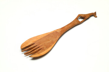 wood spoon and fork isolated on white background