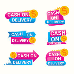 Set of Cash on delivery labels and badge.