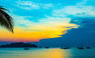 Fototapeta na wymiar The most beautiful colorful sunset Koh Phayam Beach Ranong Thailand.