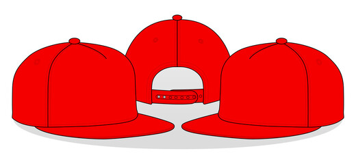 Blank Red 5 Panel Hip Hop Cap With Snap Back Strap Template On White Background.