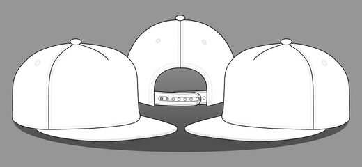Blank White 5-Panel Hip Hop Cap With Snap Back Strap Closure Template on Gray Background, Vector File.