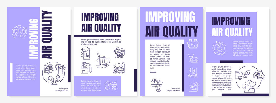 Improving air quality brochure template. Sustainable solutions. Flyer, booklet, leaflet print, cover design with linear icons. Vector layouts for presentation, annual reports, advertisement pages
