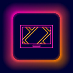 Glowing neon line Gps device with map icon isolated on black background. Colorful outline concept. Vector