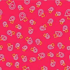 Line Map pin icon isolated seamless pattern on red background. Navigation, pointer, location, map, gps, direction, place, compass, search concept. Vector