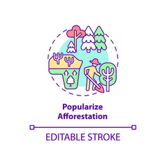 Popularize afforestation concept icon. Common initiative abstract idea thin line illustration. Creating new forest. Promoting reforestation. Vector isolated outline color drawing. Editable stroke