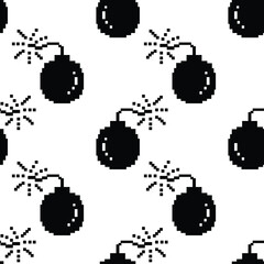 8bit pixelart icons from 90´s as vector repeat pattern in black and white