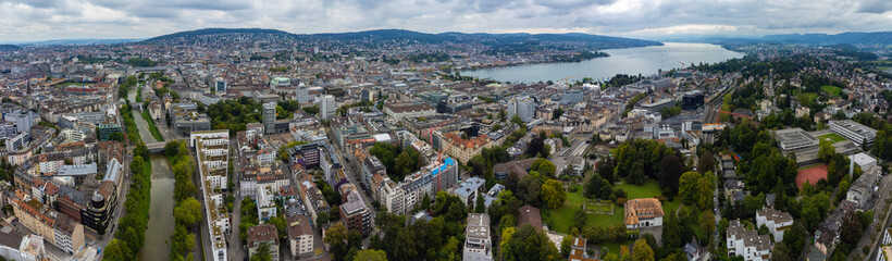 Aerial view around the city Zürich in Switzerland on a sunny day in summer.