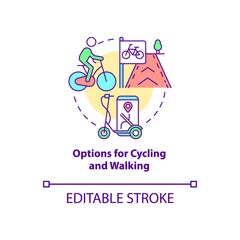 Options for cycling and walking concept icon. City solution abstract idea thin line illustration. Urban ecology. Alternative transportation. Vector isolated outline color drawing. Editable stroke