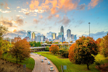 Charlotte city downtown skyline cityscape of North Carolina - obrazy, fototapety, plakaty