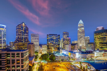 Charlotte city downtown skyline cityscape of North Carolina