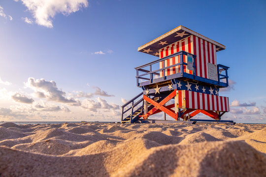 Colorful Lifeguard Tower in South Beach, Miami Florida © f11photo