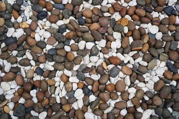 Gravel, Pattern of rock, Pebble sea stone texture, Marble with brown white grey, Many little rocks, Top view, Texture background