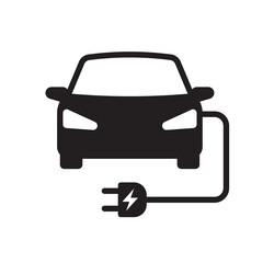 Obraz premium Electric car with plug icon symbol, Hybrid vehicles charging point logotype, Eco friendly vehicle concept, Vector illustration