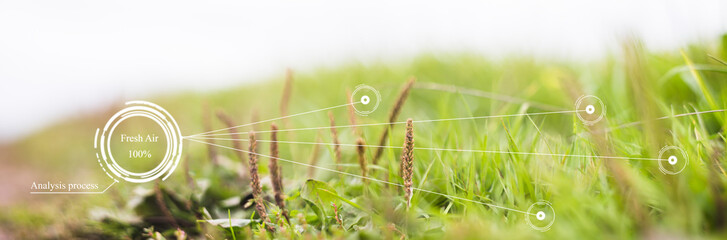 Future innovation for smart ecology system. Automatic measurement, analysis of air purity and freshness. Environmental technology concept for preventing pollution. Fresh beautiful nature background.