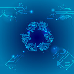recycling icon made from a circuit board illustration