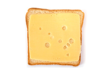 toast bread with hard cheese on a white plate.