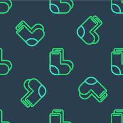 Line Valenki icon isolated seamless pattern on blue background. National Russian winter footwear. Traditional warm boots in Russia. Vector