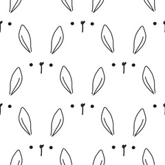 Seamless pattern with bunny rabbit face with on white background vector.