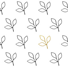 Black and gold leaves on a white background. Seamless pattern
