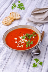 Red puree soup with cream