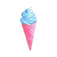 Watercolor illustration of ice cream cone