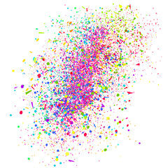 Confetti. Explosion. Texture with colored elements on white. Geometric background. Pattern for design. Print for banners, posters, flyers and textiles. Greeting cards